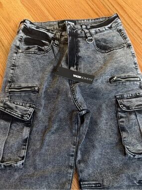 Fashion Nova Grey Acid Wash Cargo Jeans